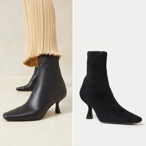 EUC, Loeffler Randall Thandy Black Suede Curved Heel Booties, Size 11.5